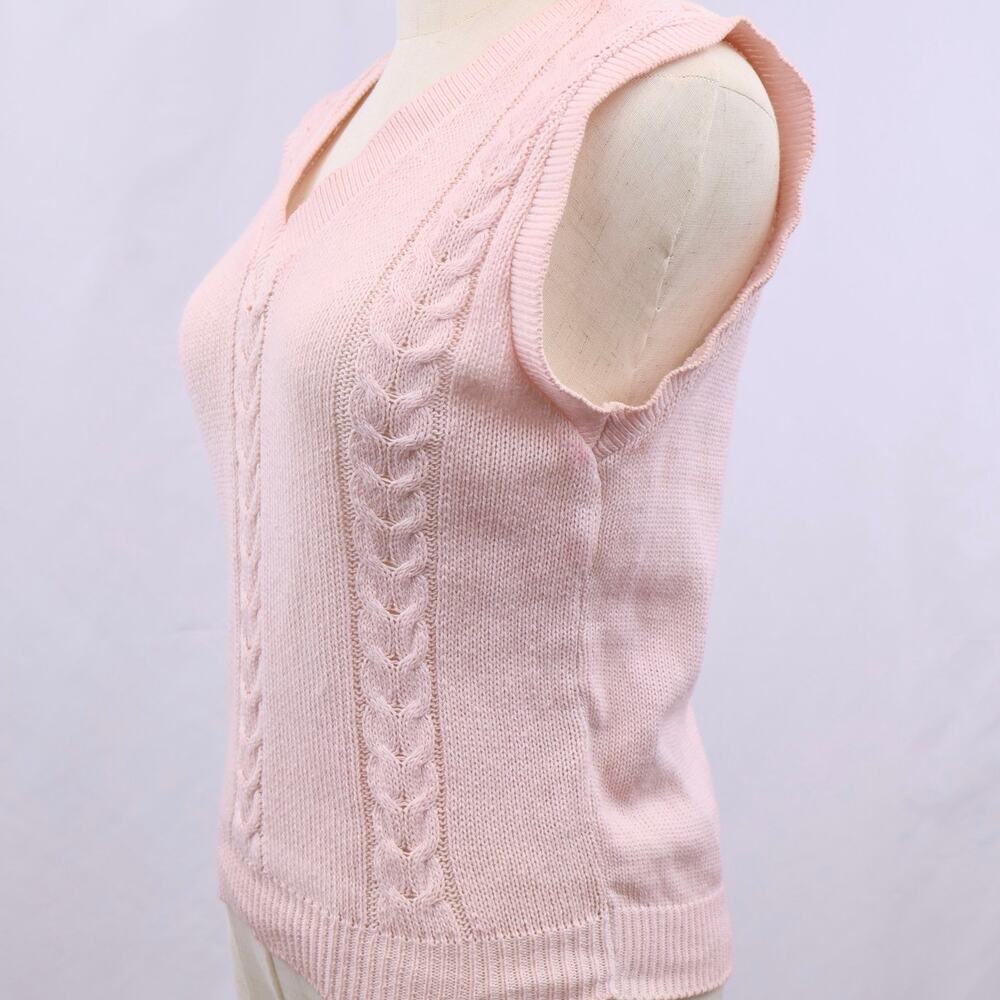 Vintage Carriage Court Pink Cable Knit Sweater Vest USA Made 100% Cotton Small - Picture 4 of 6